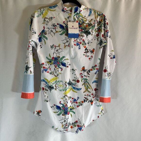 Funny Girl Sz XL One Piece Swimsuit  White & Tropical Zipper Padding Summer - Picture 9 of 14